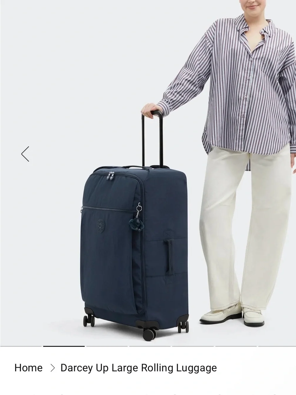 Kipling Dark Navy Upright Rolling Suitcase with Monkey Charm